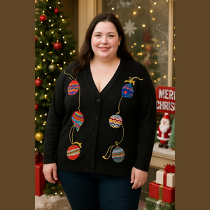 Jacque & Koko Womens 18/20  Christmas Cardigan Sweater Embroidered Ornaments